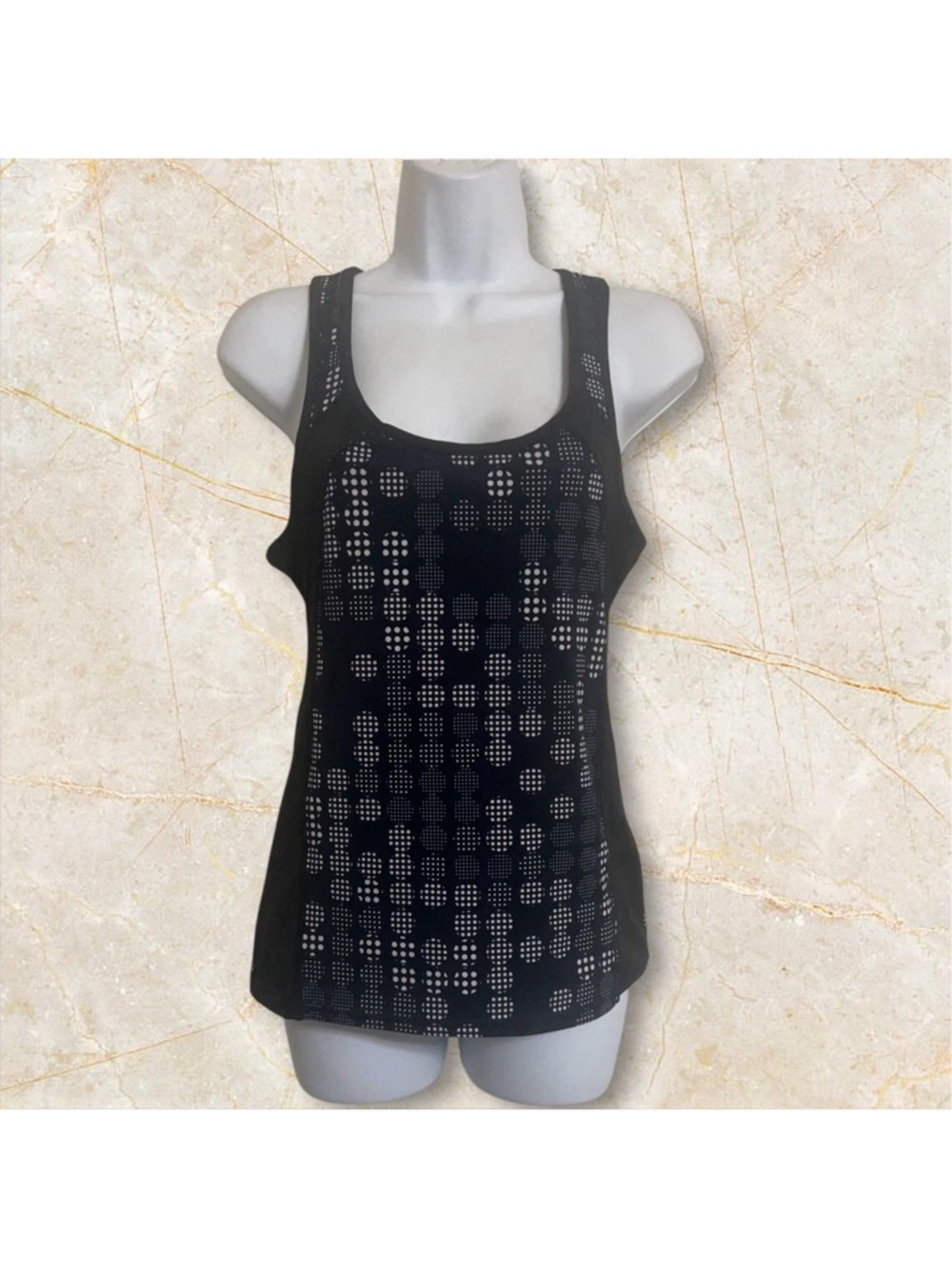 RIVA USA RACERBACK SIZE L/XL NAVY BLACK WHITE CIRCLES ACTIVEWEAR TANK TOP